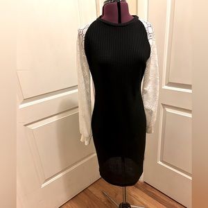 Black midi dress with lace long sleeves size large